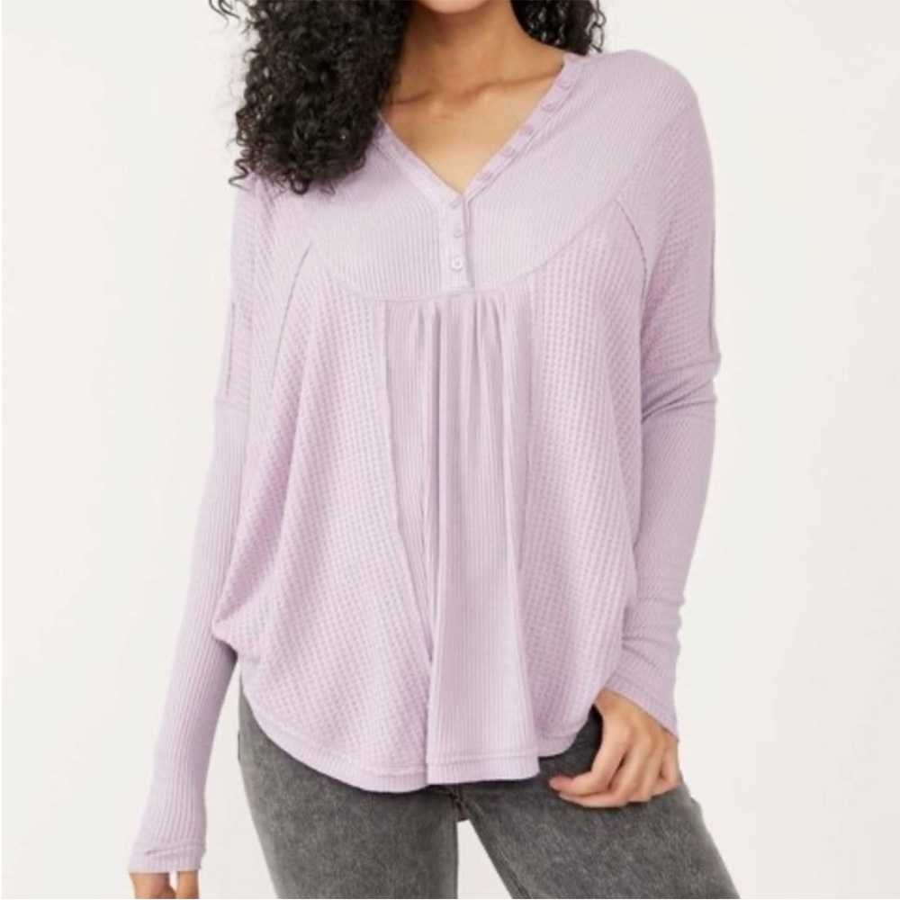 Free People Leo Henley Long Sleeve Button Front Oversized Fair Orchid Size S
